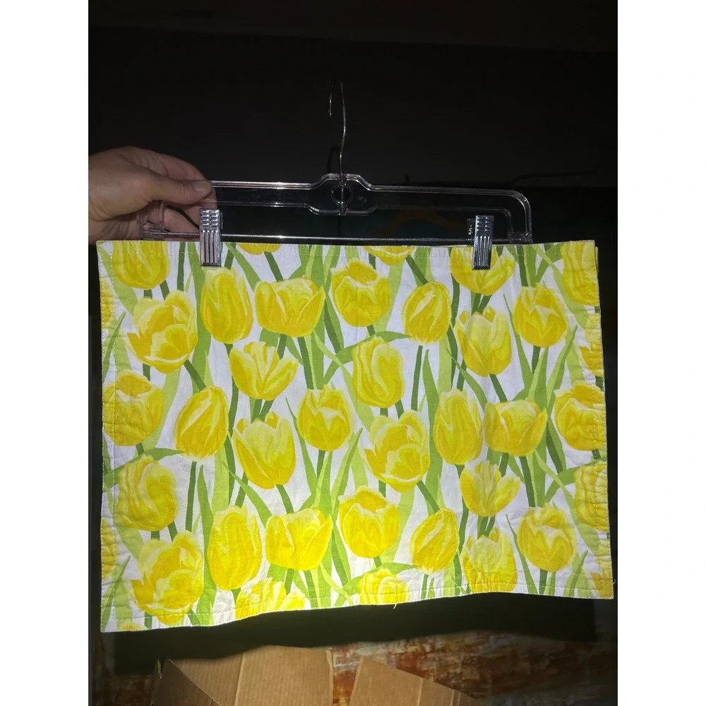 Vintage Yellow Tulip Floral Placemat Set Spring Garden Decor 2pc